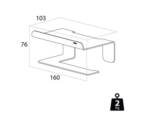 Dessin technique de l''étagère murale avec dimensions et poids.