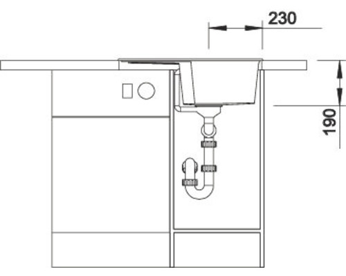 Dessin d''un évier avec meuble sous-évier et indications de dimensions