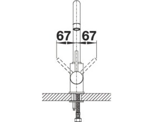 Technische Zeichnung einer Armatur mit Maßangaben.