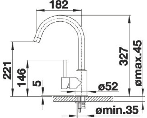 Dessin technique d''un robinet de cuisine avec les dimensions.