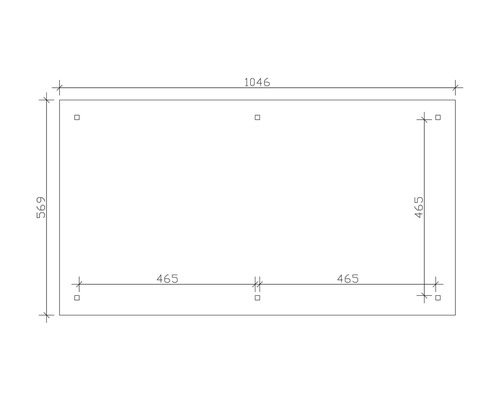 Technische Zeichnung mit Maßangaben: Länge 1046 mm, Breite 569 mm, Abschnitt 465 mm