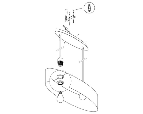 Explosionszeichnung einer Pendelleuchte mit Montagezubehör