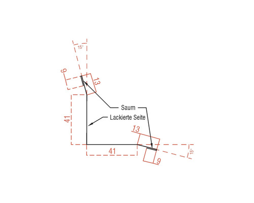Technische Zeichnung mit Maßangaben zu einem Winkelprofil.