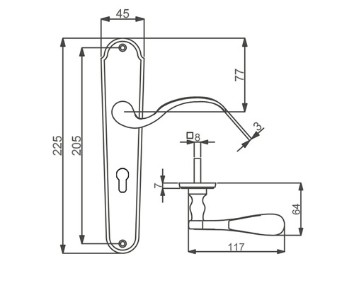 Dessin technique d''une poignée de porte avec dimensions