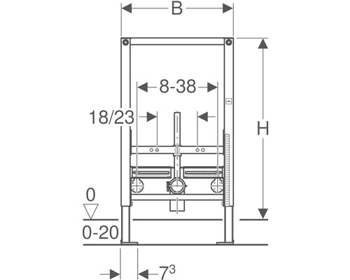 Schéma technique d''un bâti-support avec dimensions