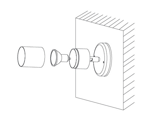 Explosionsdarstellung einer Wandleuchte mit Leuchtmittel und Abdeckung