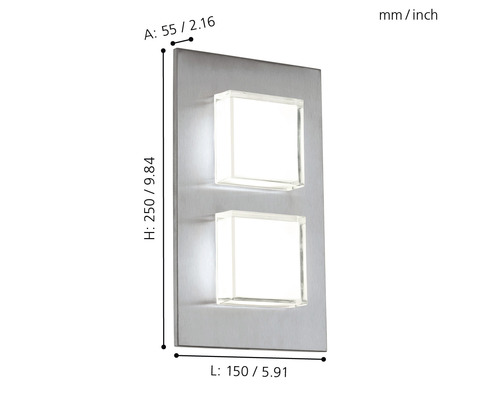 Wandleuchte mit zwei quadratischen Leuchten