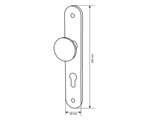 Technische Zeichnung eines Türdrückers mit den Maßen 235 mm Länge und 40 mm Breite.
