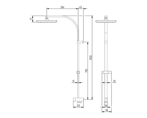 Schéma technique d''une colonne de douche avec dimensions