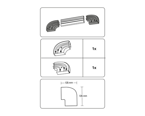 Instructions de montage pour pièce d''angle de dimensions 135 mm x 135 mm