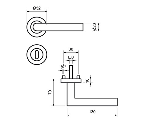Dessin technique d''une garniture de porte avec cotes.