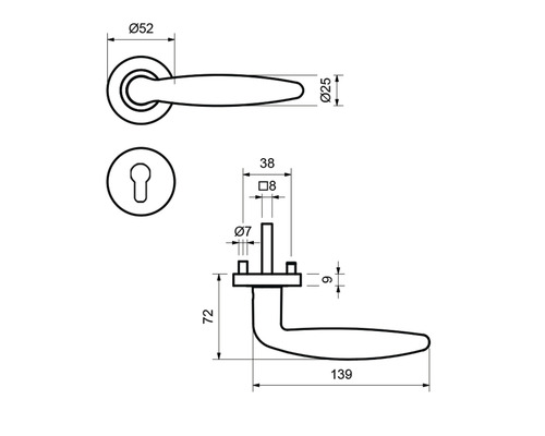 Schéma technique d''une garniture de porte avec dimensions.