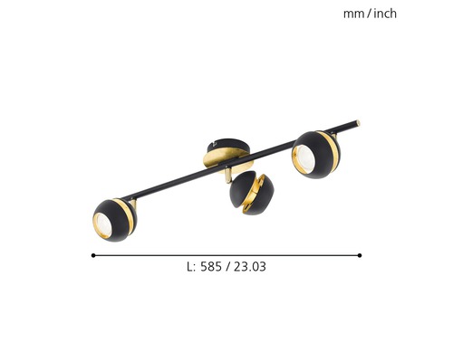 Deckenleuchte mit drei Strahlern, schwenkbar, Länge 585 Millimeter