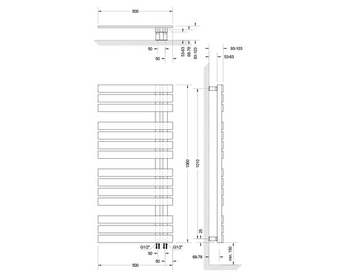 Schéma technique d''un radiateur avec dimensions