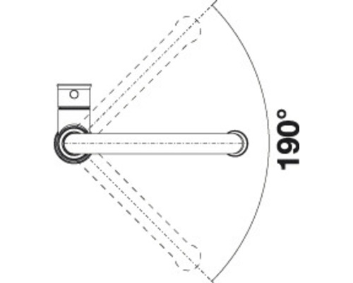 Zeichnung eines Türgriffs mit einem Schwenkbereich von 190 Grad