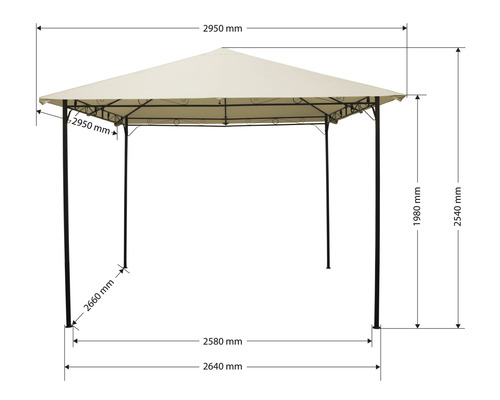 Abbildung eines Pavillons mit Maßangaben.