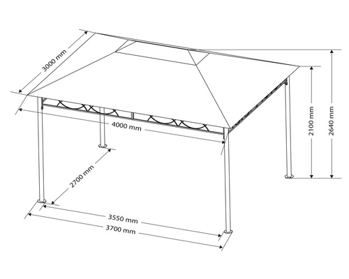 Technische Zeichnung eines Pavillons mit Maßangaben
