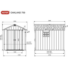 Schéma technique abri de jardin Keter Oakland 759 avec dimensions