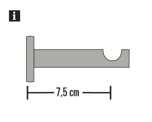 Skizze eines Gardinenstangenhalters mit Maßangabe 7,5 cm