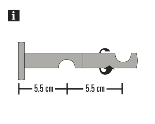 Skizze eines Vorhangstangenhalters mit Maßangaben