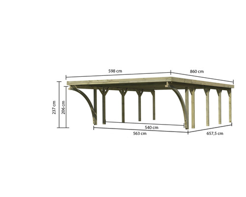 Abbildung eines Holzcarports mit Maßangaben
