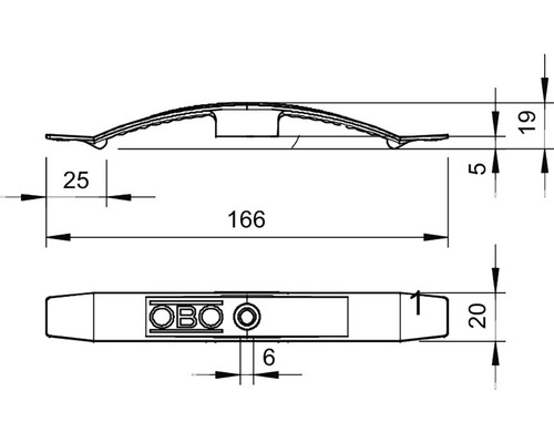 Dessin technique d''un couvercle de goulotte de plinthe OBO Bettermann avec indications de mesure