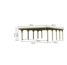 Bauholz Carport mit Maßangaben