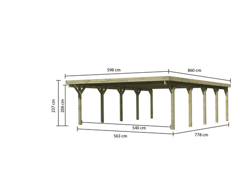 Bauholz Carport mit Maßangaben