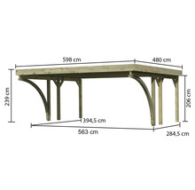 Abbildung eines Carports aus Holz mit Maßangaben
