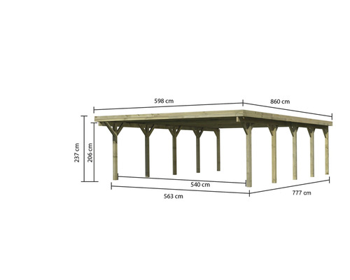 Abbildung eines Holzcarports mit Maßangaben