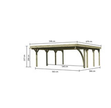 Abbildung eines Holzcarports mit Maßangaben