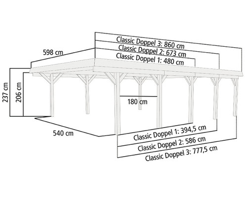 Abmessungen einer Holzkonstruktion mit Dach