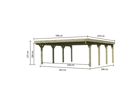 Holzcarport mit Maßangaben