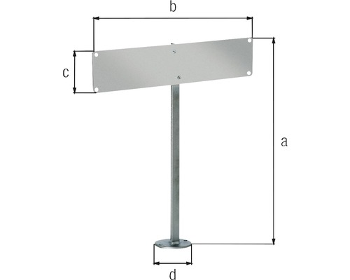 Skizze eines Metallschildes mit Ständer und Maßangaben