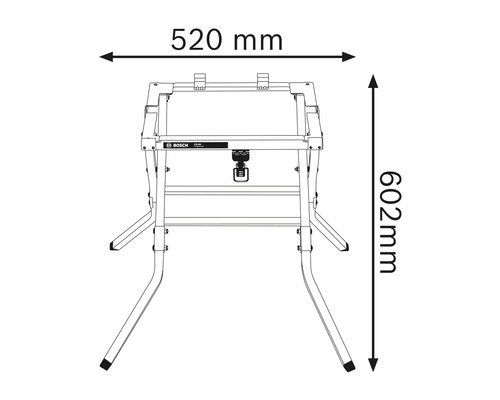 Zeichnung eines Arbeitstisches mit den Maßen 520 mm Breite und 602 mm Höhe