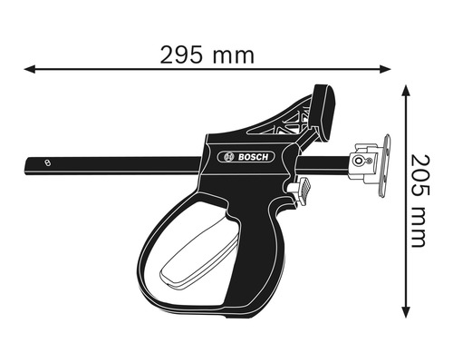 Serre-joint à une main Bosch avec des dimensions de 295 mm de largeur et 205 mm de hauteur