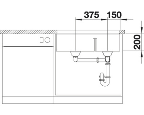 Schéma technique d''un évier avec dimensions.