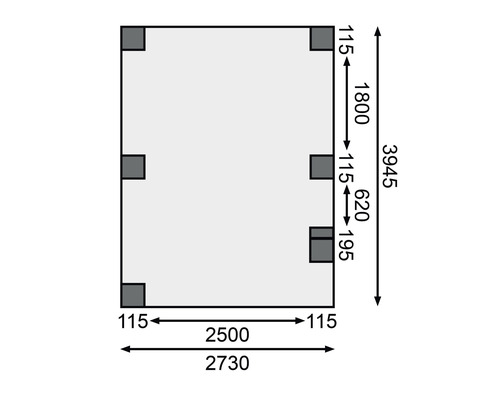 Diagramm mit Maßangaben eines rechteckigen Objekts