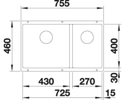 Schéma technique d''un évier double avec indications de dimensions