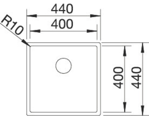 Technische Zeichnung eines Spülbeckens mit Abmessungen