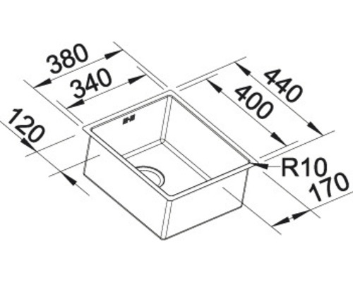 Schéma technique d''un évier avec dimensions