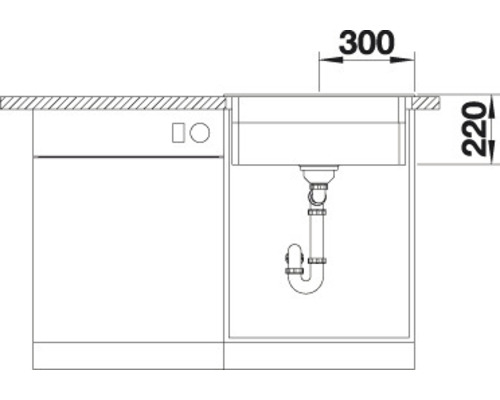 Schéma d''un évier de cuisine avec les dimensions 300 et 220