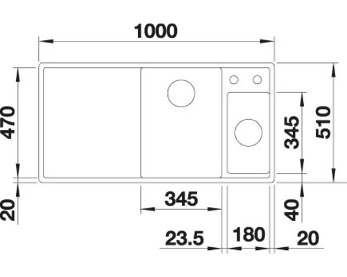 Skizze einer Spüle mit Abmessungen