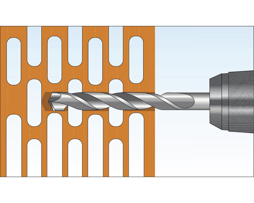 Une perceuse perce une plaque perforée.