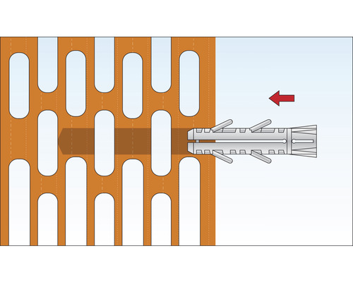 Illustration d''une fixation par cheville dans une brique perforée