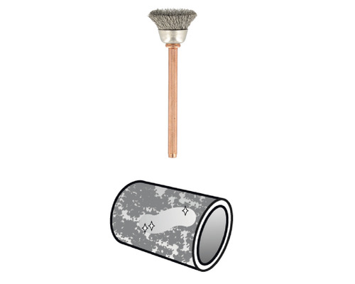 Brosse métallique avec tige et représentation d''une surface nettoyée