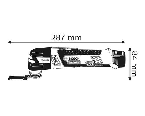 Image d''un outil multifonction avec les dimensions suivantes : 287 mm de long et 84 mm de haut