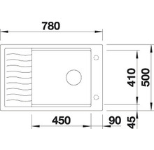 Technische Zeichnung eines rechteckigen Spülbeckens mit den Maßen 780 x 500 Millimeter.