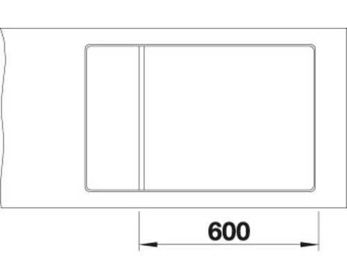 Zeichnung eines Spülbeckens mit einer Breite von 600 mm