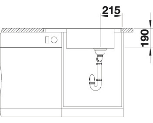 Dessin technique d''un évier de cuisine avec des indications de dimensions.
